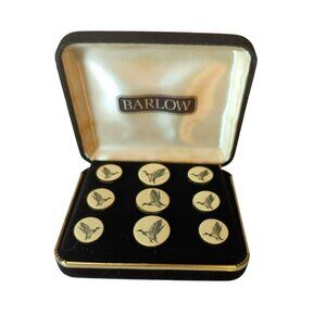 Vintage Flying Ducks Scrimshaw Carved Button Set by Barlow 1970s